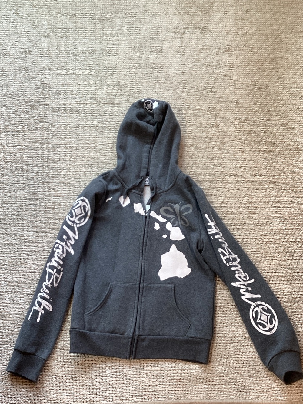 Dark Gray Women's Zip Hoodie with Island Graphic